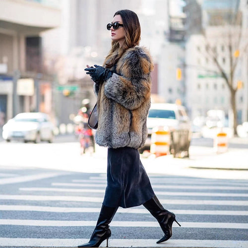Women short cut oversized faux fur coat with voluminous shawl collar Amarae