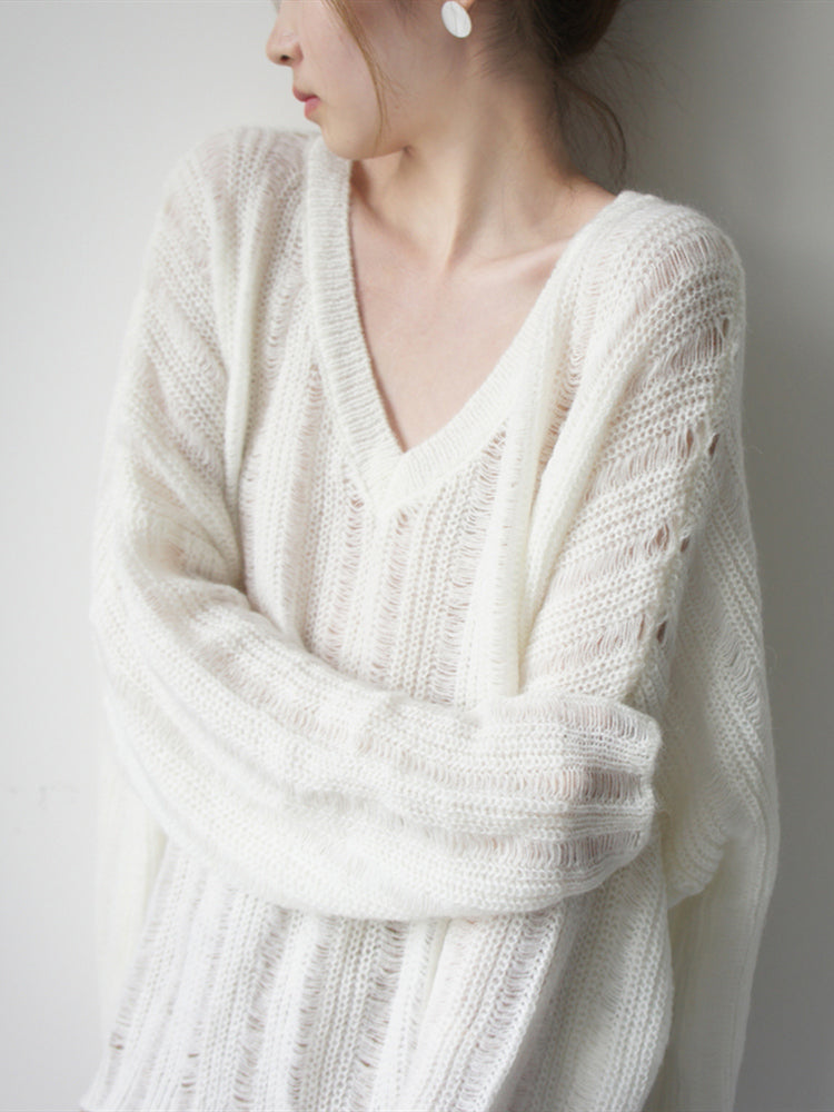 Pull en tricot épais pour femme avec col en V décontracté et structure tendance Chic & Stil