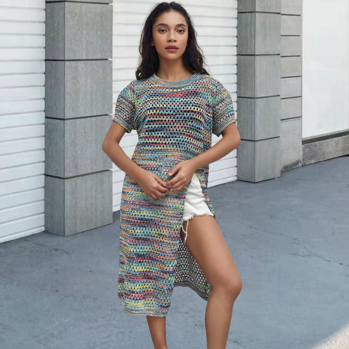 Airy knitted dress for women with asymmetrical hem Lune London