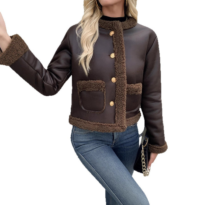 Textured short-cut jacket for women with hidden buttons and pockets Lune London