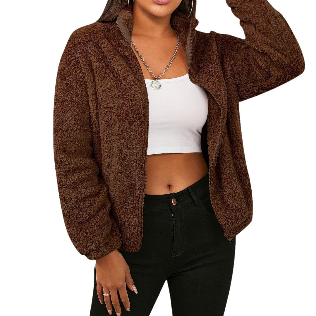 Ladies Comfortable Short Plush Clothing with High Collar and Side Pockets Lune London