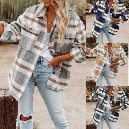 Casual plaid jacket for women with practical pockets and oversized fit Amarae