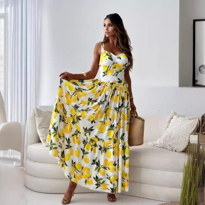 Maxi dress with floral patterns for women with side slit Lune London