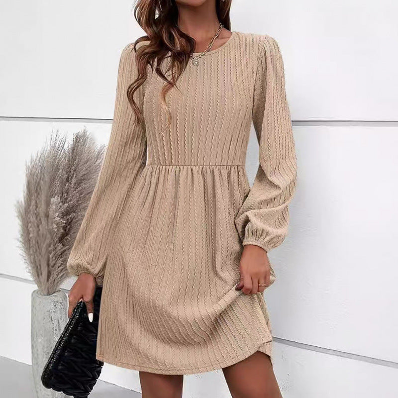 Lune London Women's Ribbed Knit A-line Dress with Puff Sleeves