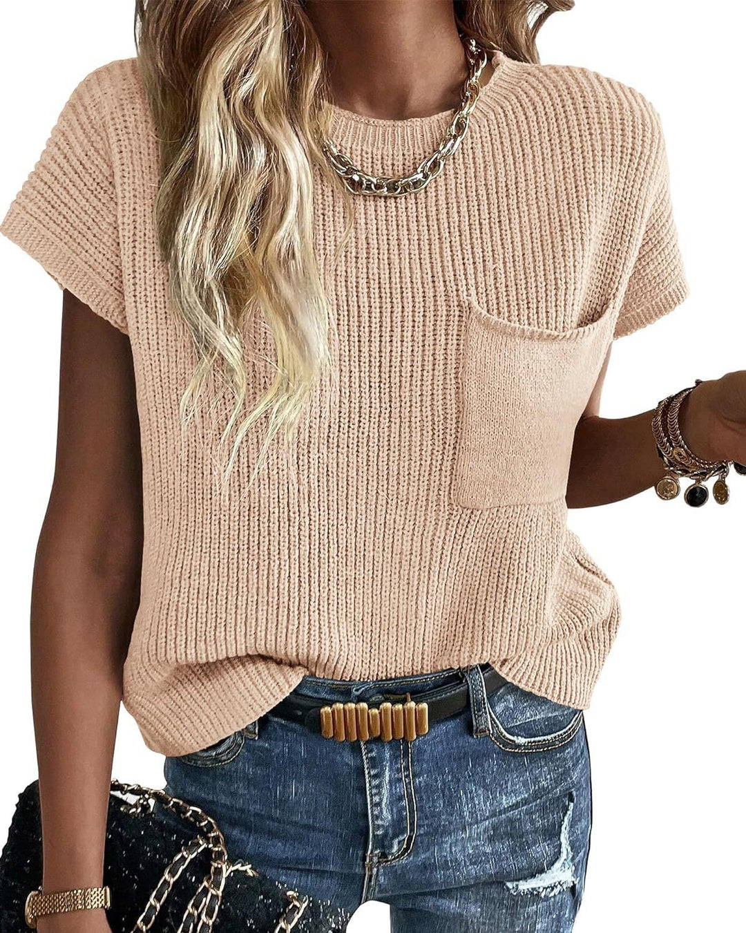 Women Short Sleeve Knitted Top Lune London