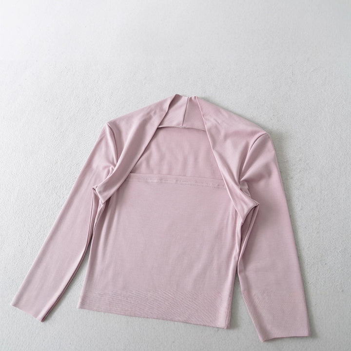 Women's fitted long-sleeve top with wide shawl collar and trumpet sleeves Amarae