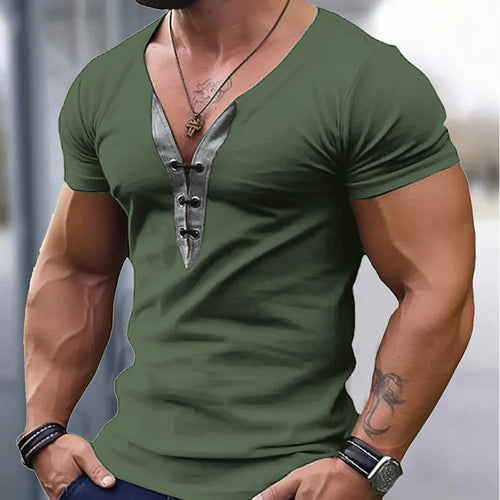 T-shirt tendance pour hommes à col en V avec boutonnière Amarae
