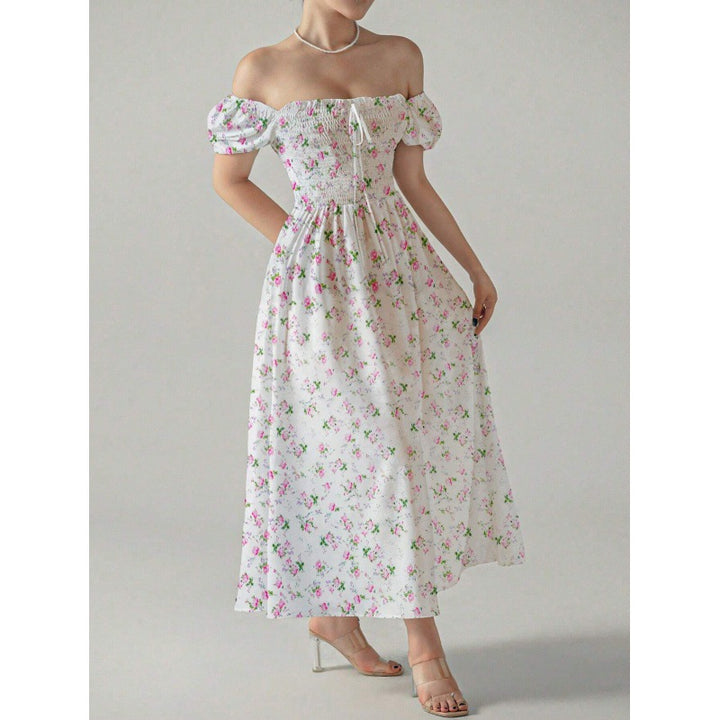 Ladies Flowers Puff Sleeves Maxi Dress Lune London