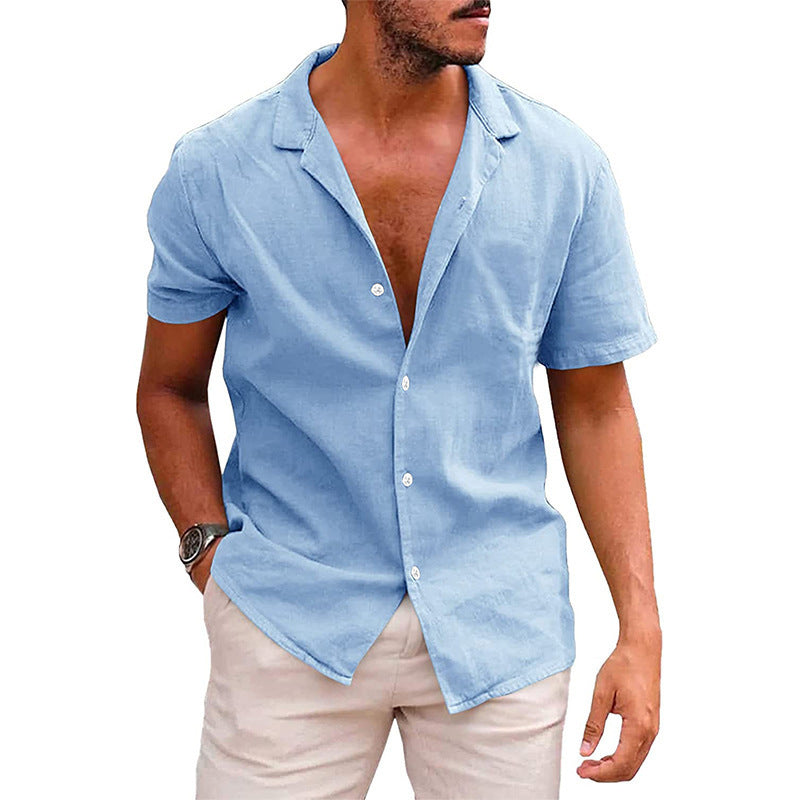 Men's short sleeve shirt in a soft linen blend with a modern Henley neckline Lune London