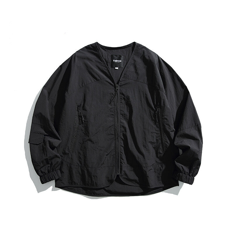 Unisex Light Oversize Over-shirt Jacket made of technical Nylon mix with V-neck and zippered pockets Amarae