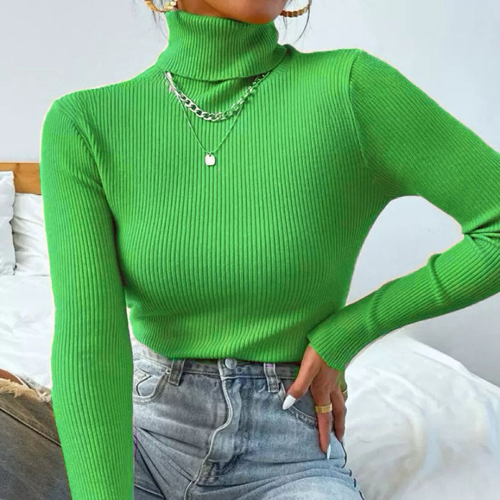 Women's Elegant Turtleneck Sweater with Fine Ribbed Texture Lune London