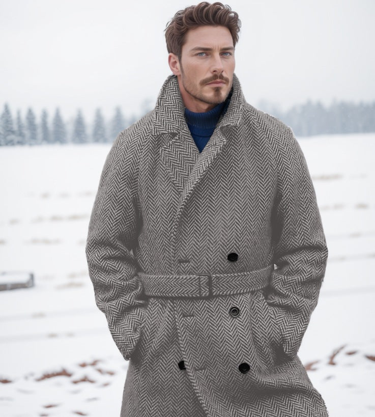 Double-breasted Loden coat for men with belt Lune London