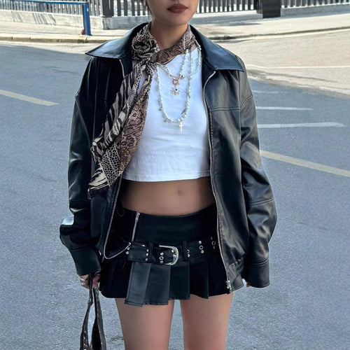 Short leather jacket for women with a stylish cut and practical details Amarae