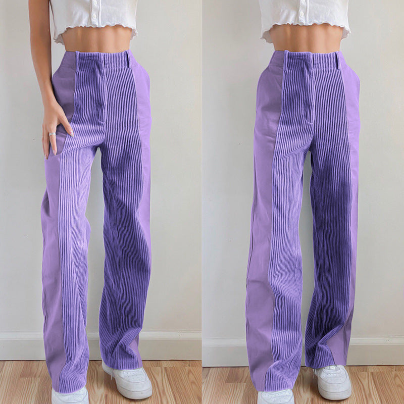 High-waisted relaxed fit pants for women with vertical ribbed details Lune London