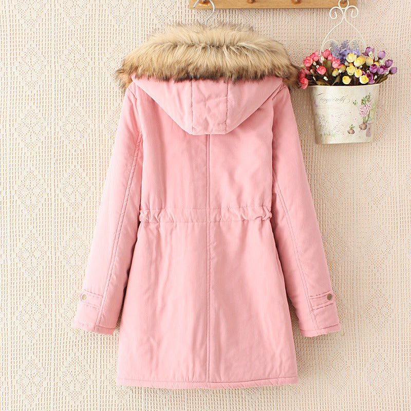 Ladies quilted transition jacket with faux fur collar and practical pockets Lune London