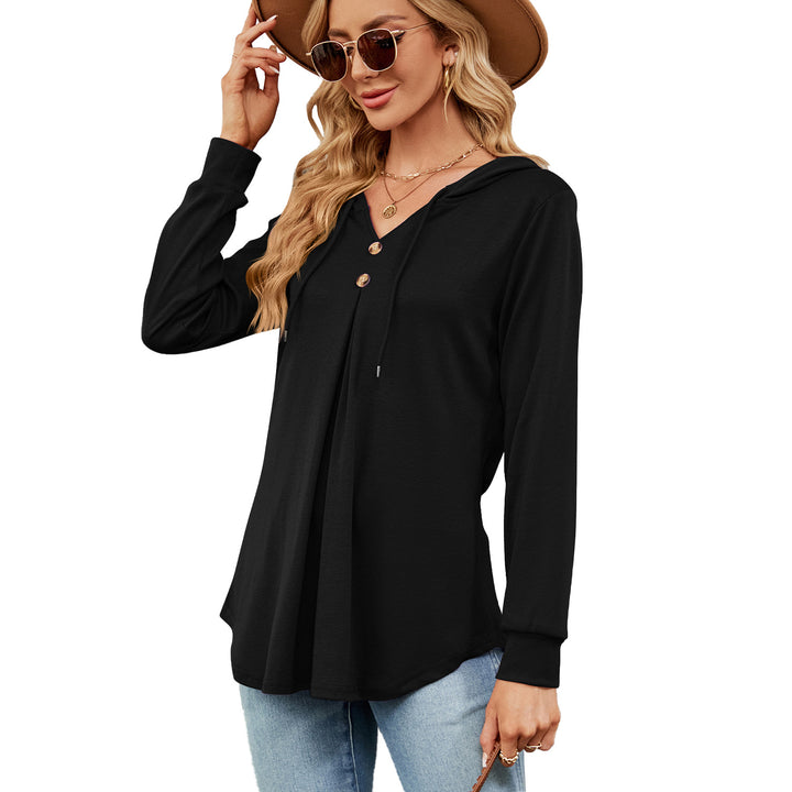 Ladies Viscose Hoodie with button placket and asymmetrical hem Amarae