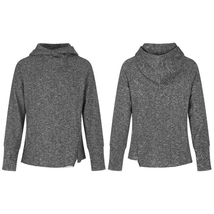 Women's pullover hoodie with fine textured knit, side slits and extended cuffs Amarae