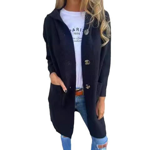 Ladies long cardigan with hood and pockets Lune London