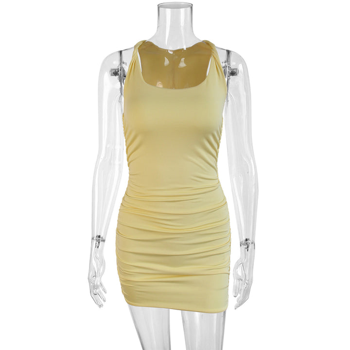 Women's Figure-Hugging Summer Dress with Adjustable Straps and Gatherings Lune London