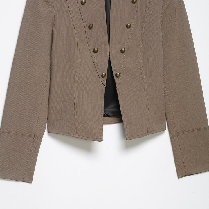 Women short blazer in field jacket style with stand-up collar, decorative button rows and shoulder epaulettes Amarae