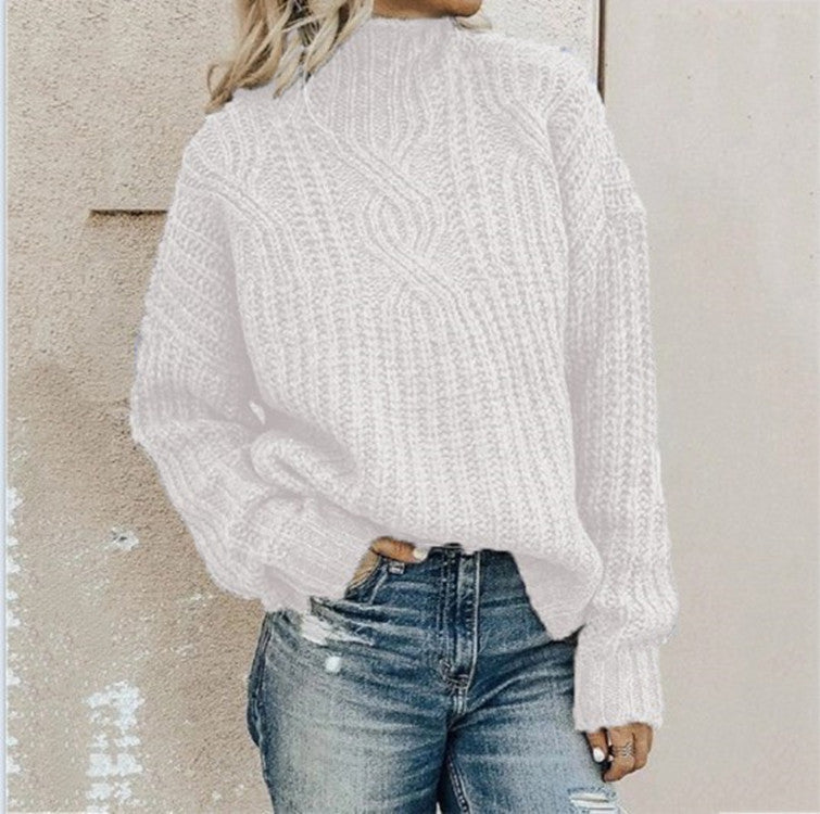 Chunky knit sweater for women with high collar and textured design Lune London