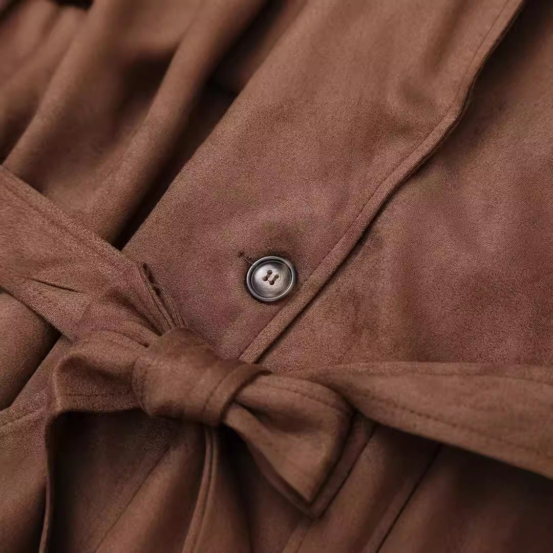 Ladies elegant suede trench coat chic and style