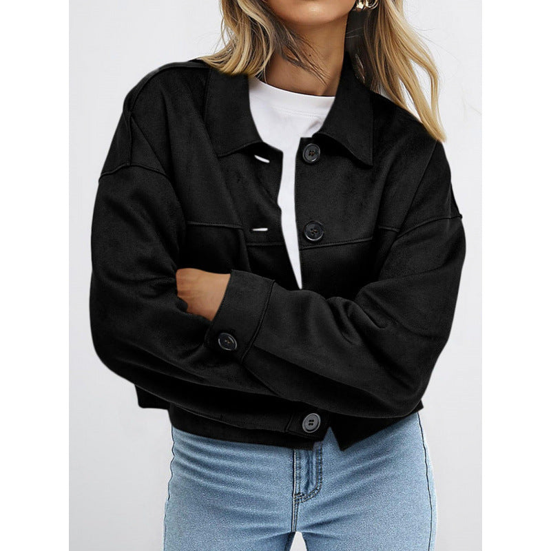 Women's short suede-look jacket with patch pockets and shirt collar Amarae