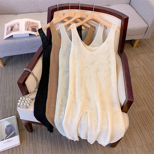 Ladies lightweight knit jumpsuit with a fine mesh pattern Amarae