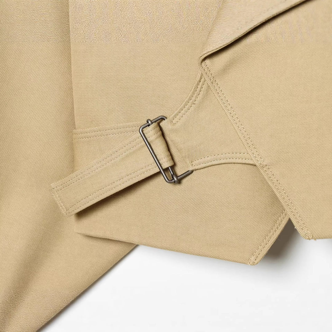 Women Cropped Trench Coat with Wide Shawl Collar, Tie Belt and Balloon Sleeves Amarae