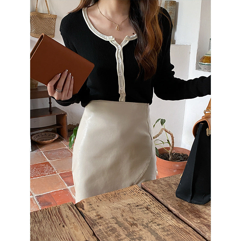 Women's Long Sleeve Ribbed Knit Sweater with Button Placket Chic & Stil