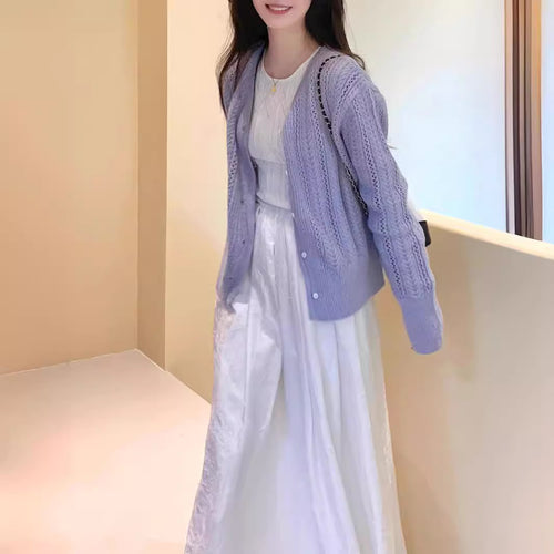 Women's knit cardigan with romantic cable pattern Amarae