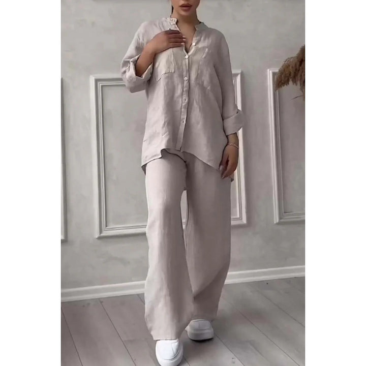Women's Wide Linen Blend Pants with High Elastic Waistband, Drawstring and Palazzo Silhouette Amarae