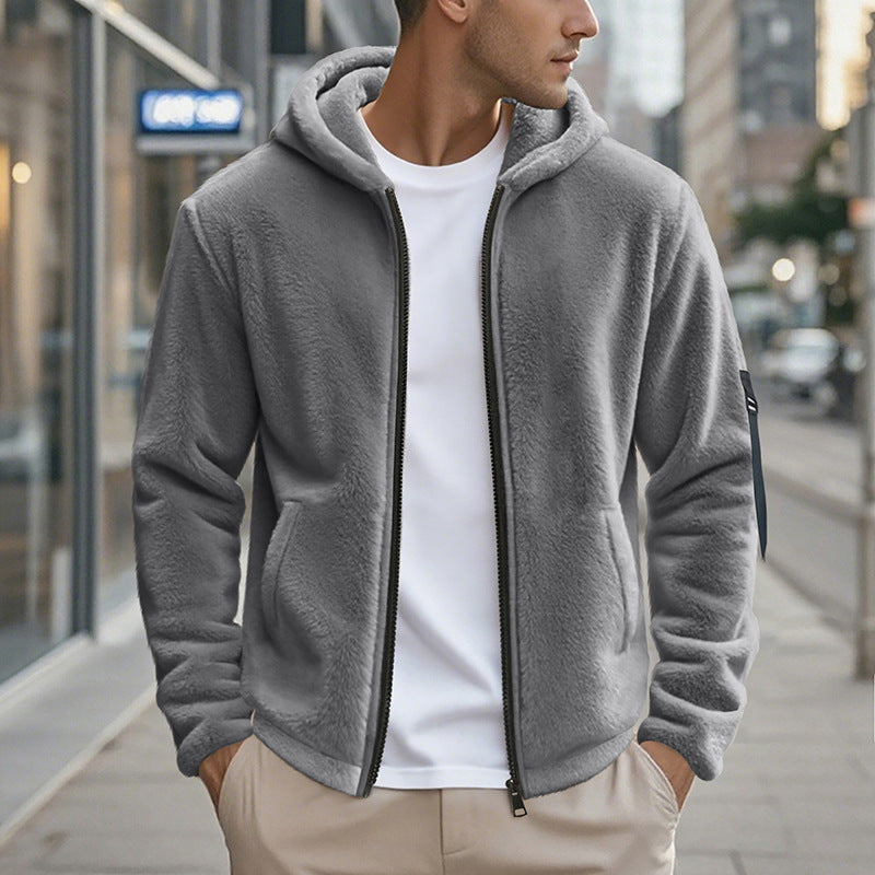 Fleece jacket for men with practical zipper and hood Lune London