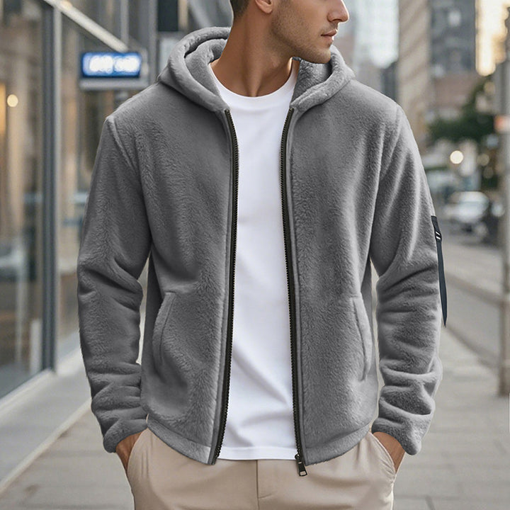 Fleece jacket for men with practical zipper and hood Lune London