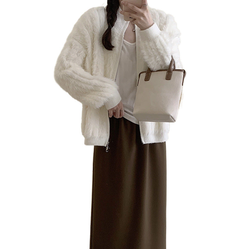 Veste bomber en peluche pour femme avec col montant et fermeture éclair Chic & Stil