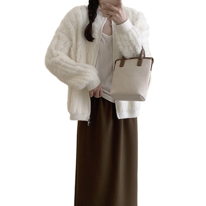 Veste bomber en peluche pour femme avec col montant et fermeture éclair Chic & Stil
