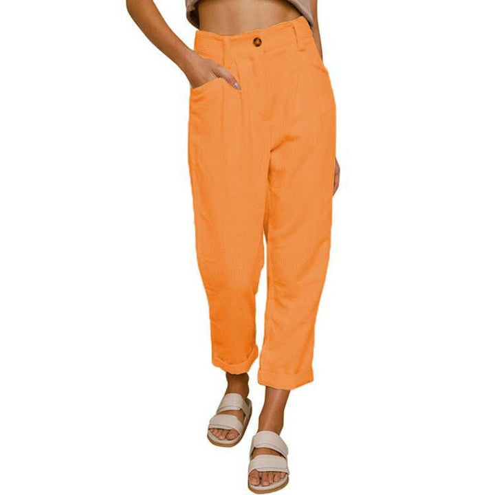 Wide corduroy pants for women with decorative pleats and practical pockets Lune London