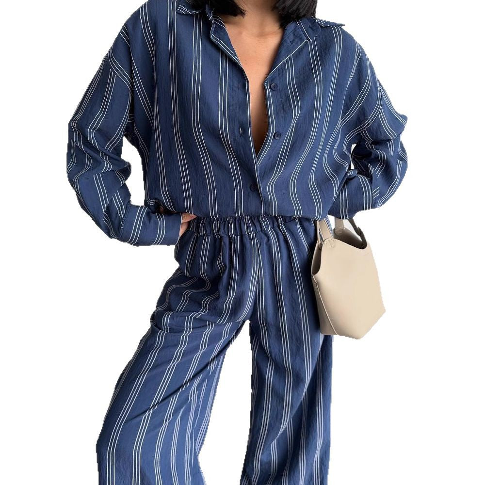 Striped lounge set for women with wide pants and loose blouse Lune London