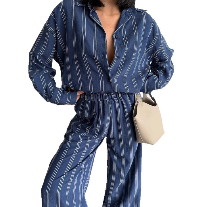 Striped lounge set for women with wide pants and loose blouse Lune London