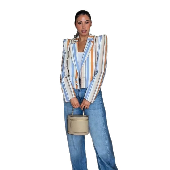 Women's Striped Cropped Blazer with Sculpted Shoulder Amarae