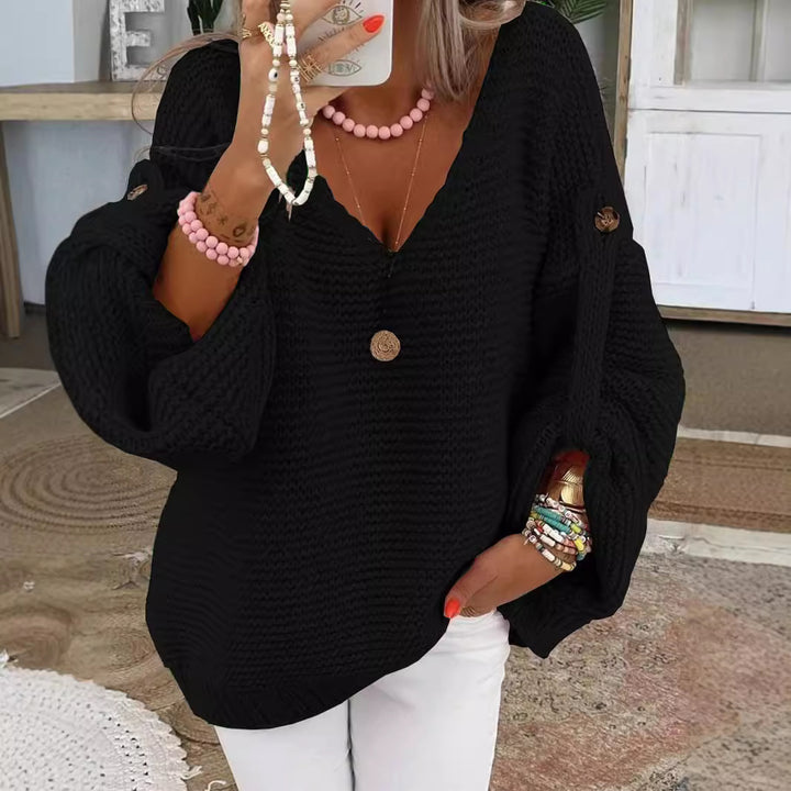 V-neck knitted sweater for women with a loose fit Lune London