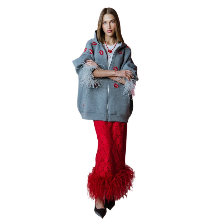 Hoodie for women with feathers and lips pattern Lune London