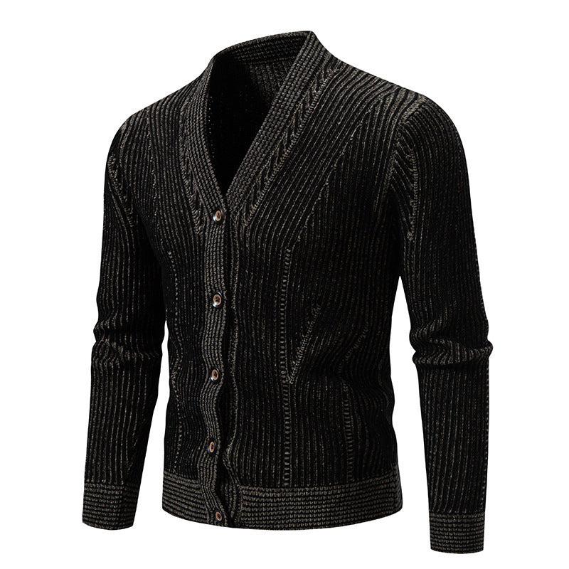 Elegant knitted jacket for men with V-neck and fine cable pattern Lune London