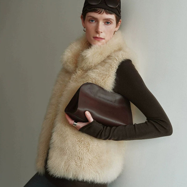 Ladies Sleeveless Teddy Faux Fur Vest with Dense High Pile and Stand-up Collar Amarae