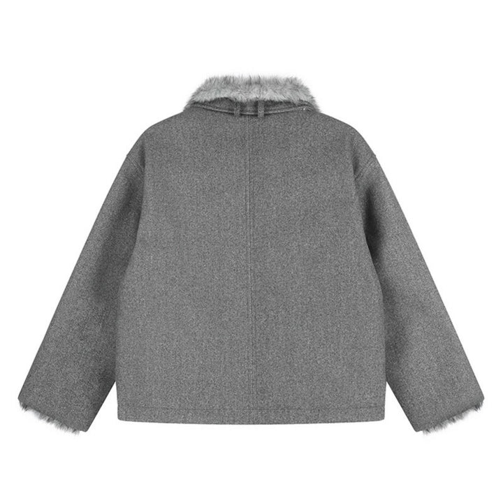 Women's short wool jacket with faux fur trim and asymmetric button placket Amarae