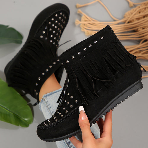 Women Moccasins with trendy fringe embellishments and shiny accents Amarae
