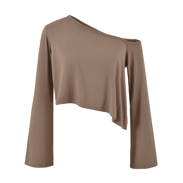 Ladies One-Shoulder Crop Top with Asymmetric Hem and Flared Sleeves Amarae