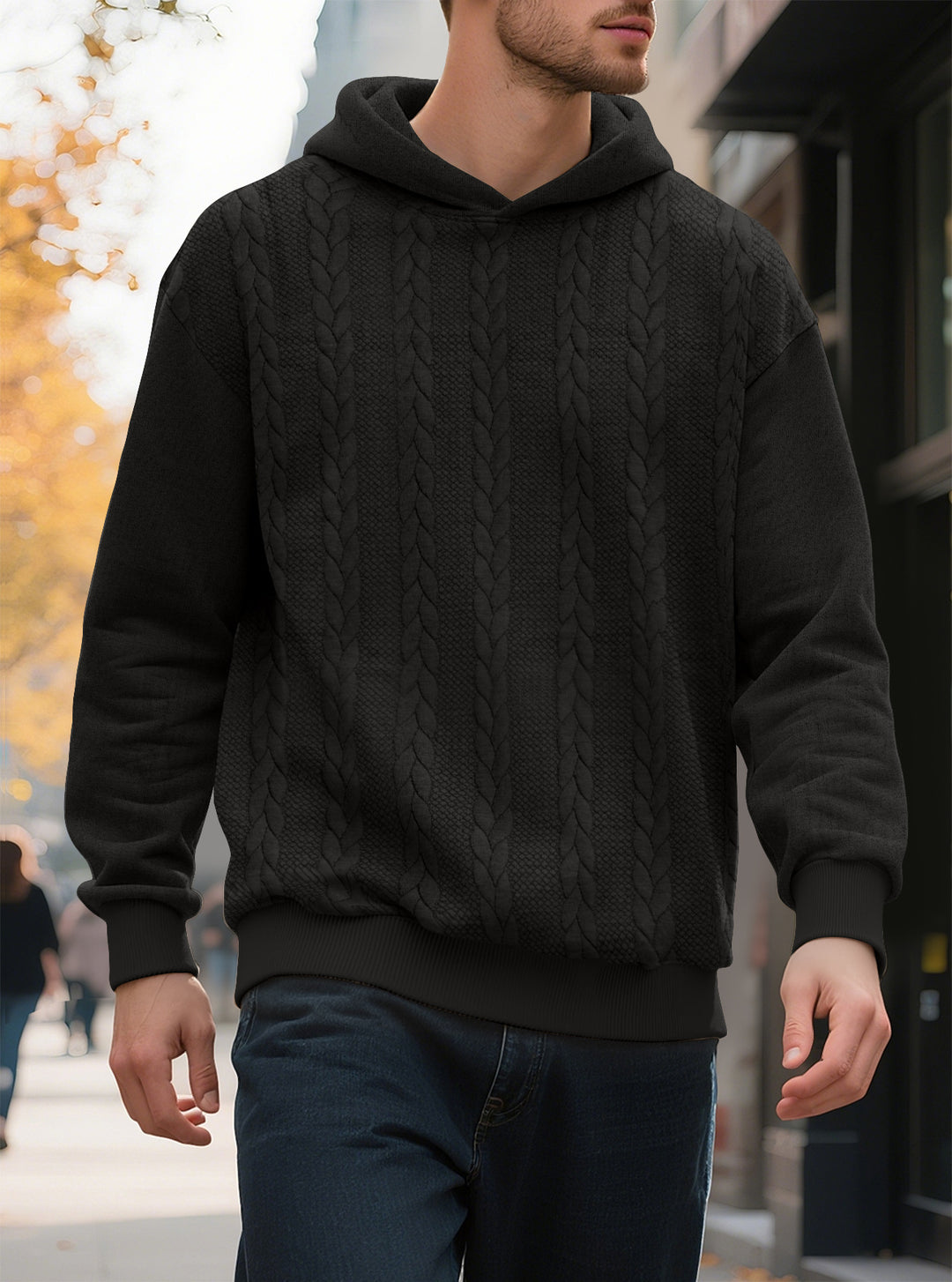 Men's Hoodie with Textured Knitted Pattern and Trendy Accents Lune London