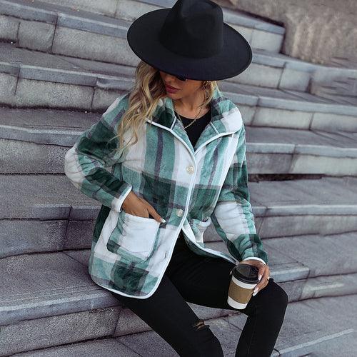 Soft checkered fabric coat for women with modern button details Amarae