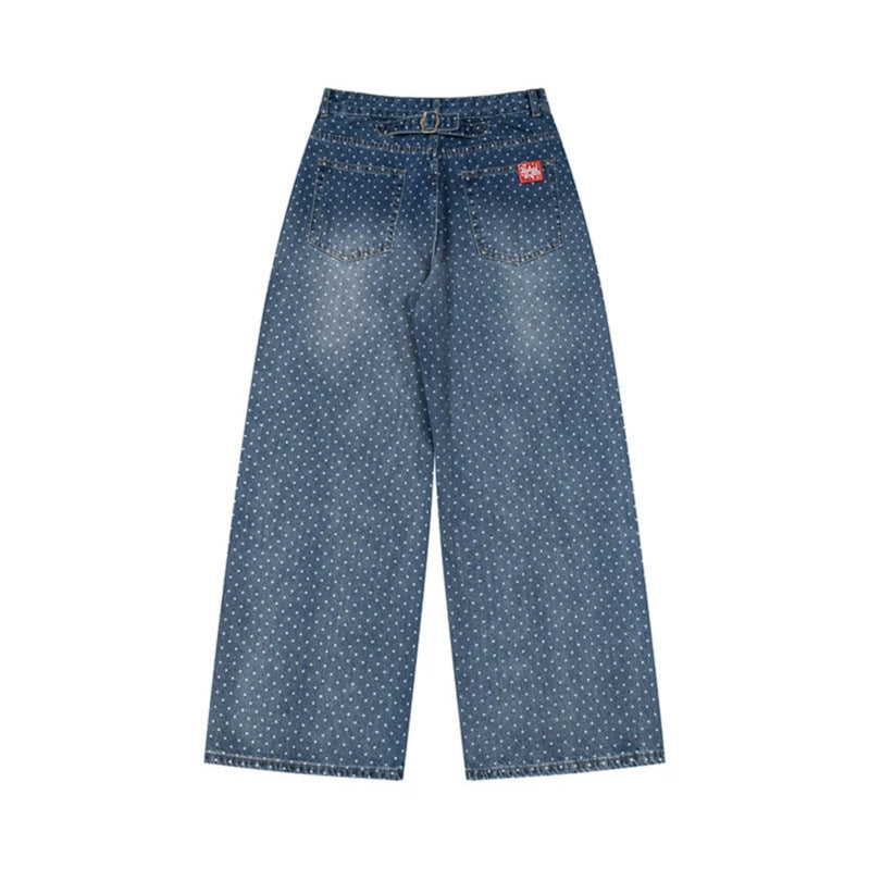 Women's High-Waist Wide Denim Culotte with Allover Polka Dot Pattern Amarae